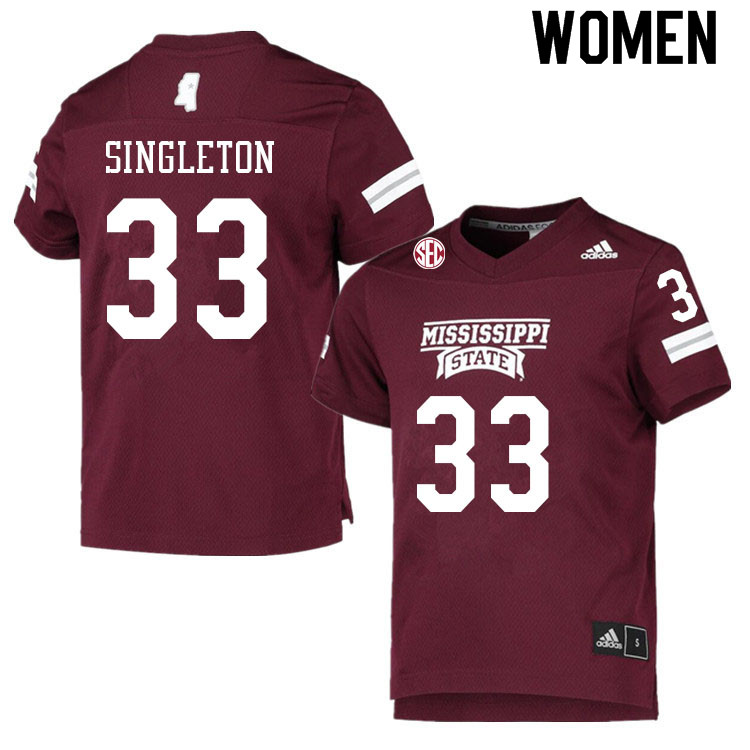 Women #33 Trent Singleton Mississippi State Bulldogs College Football Jerseys Sale-Maroon